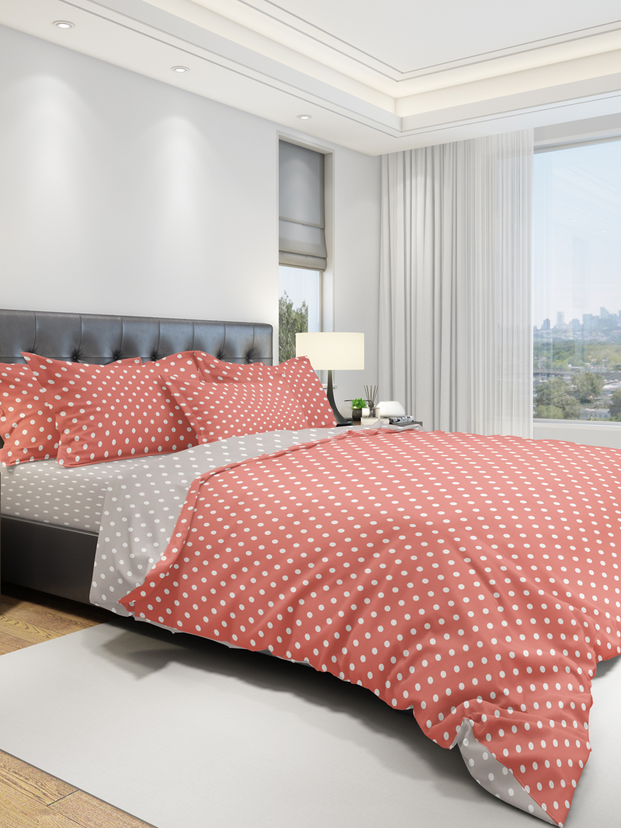картинка Постельное бельё Amore Mio URG QR Dots RED-GY SINGLE B 