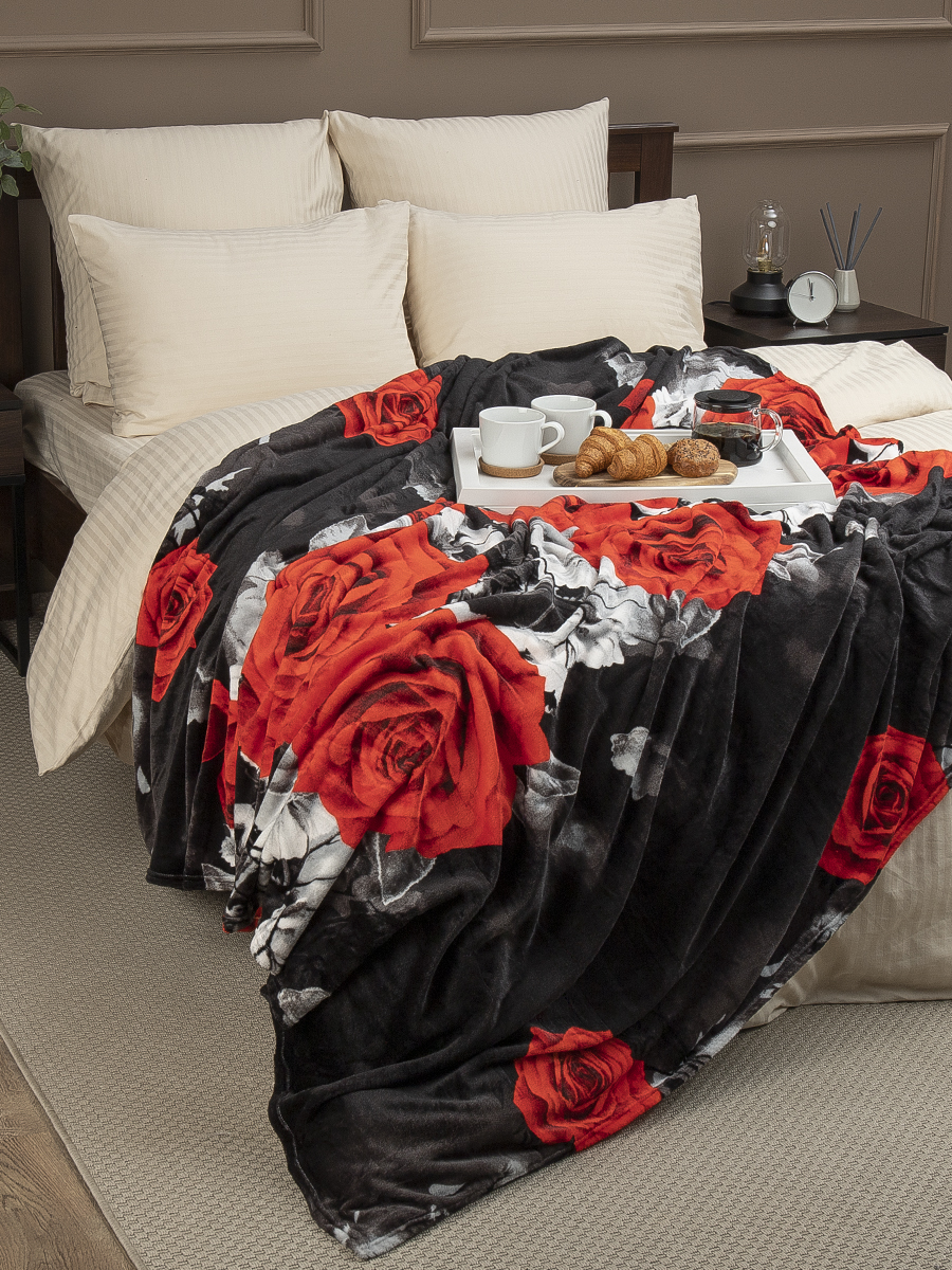 картинка Плед Texrepublic TF FN F83 a1520 Розы на чёрном 