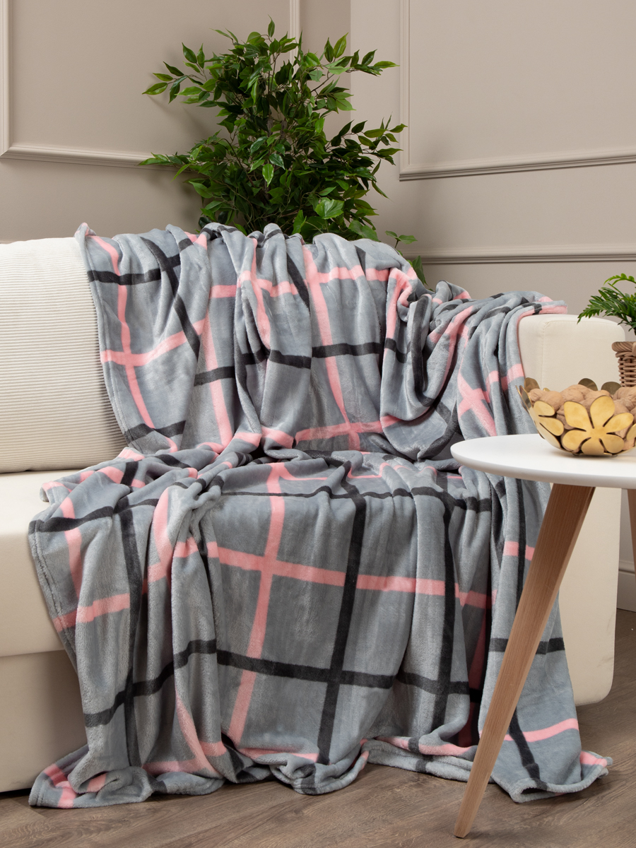 картинка Плед Texrepublic TF FN F122 a2022 Клетка серо-розовая 