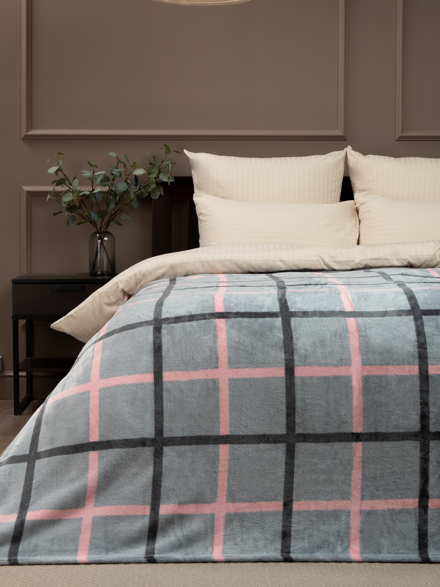 картинка Плед Texrepublic TF FN F122 a2022 Клетка серо-розовая 