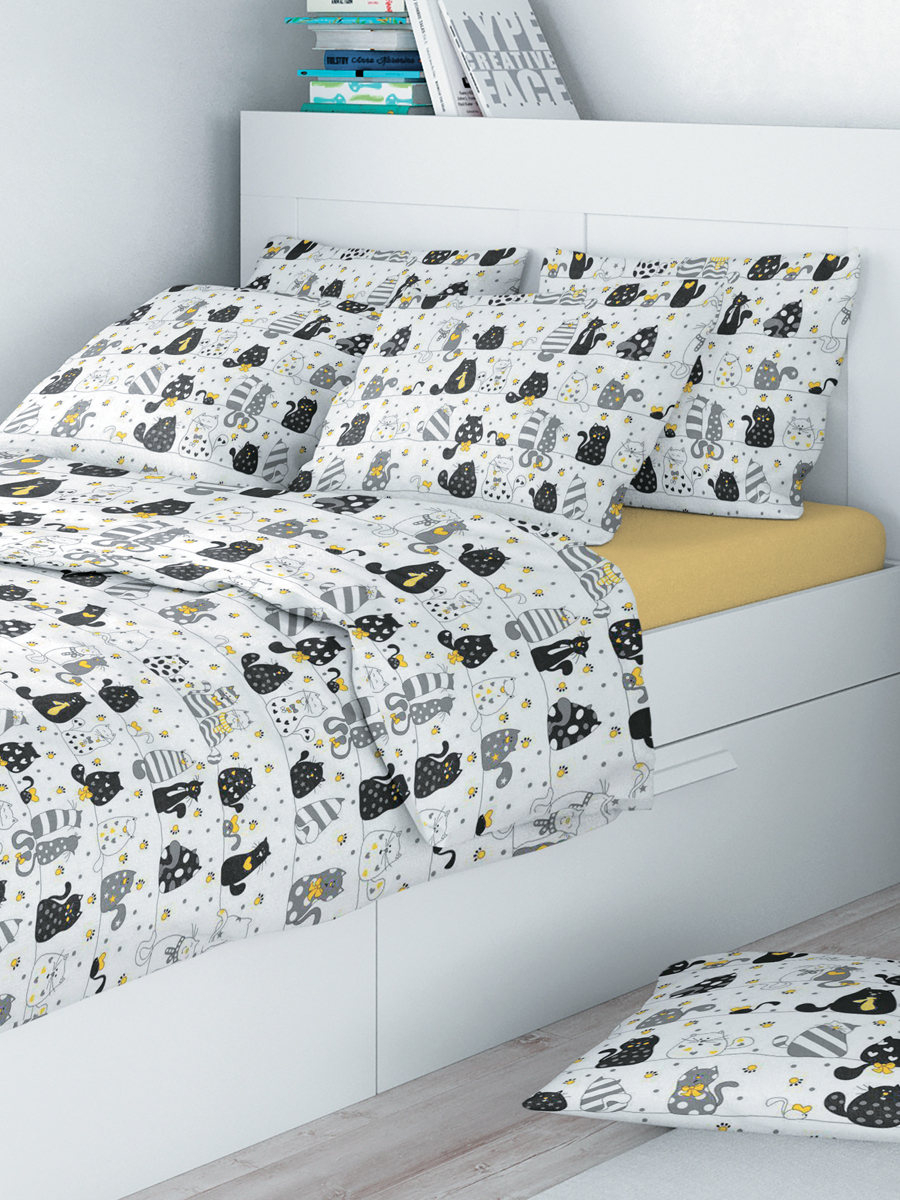 картинка Постельное бельё Amore Mio URG QR Gatos YE 50*70 SINGLE P 