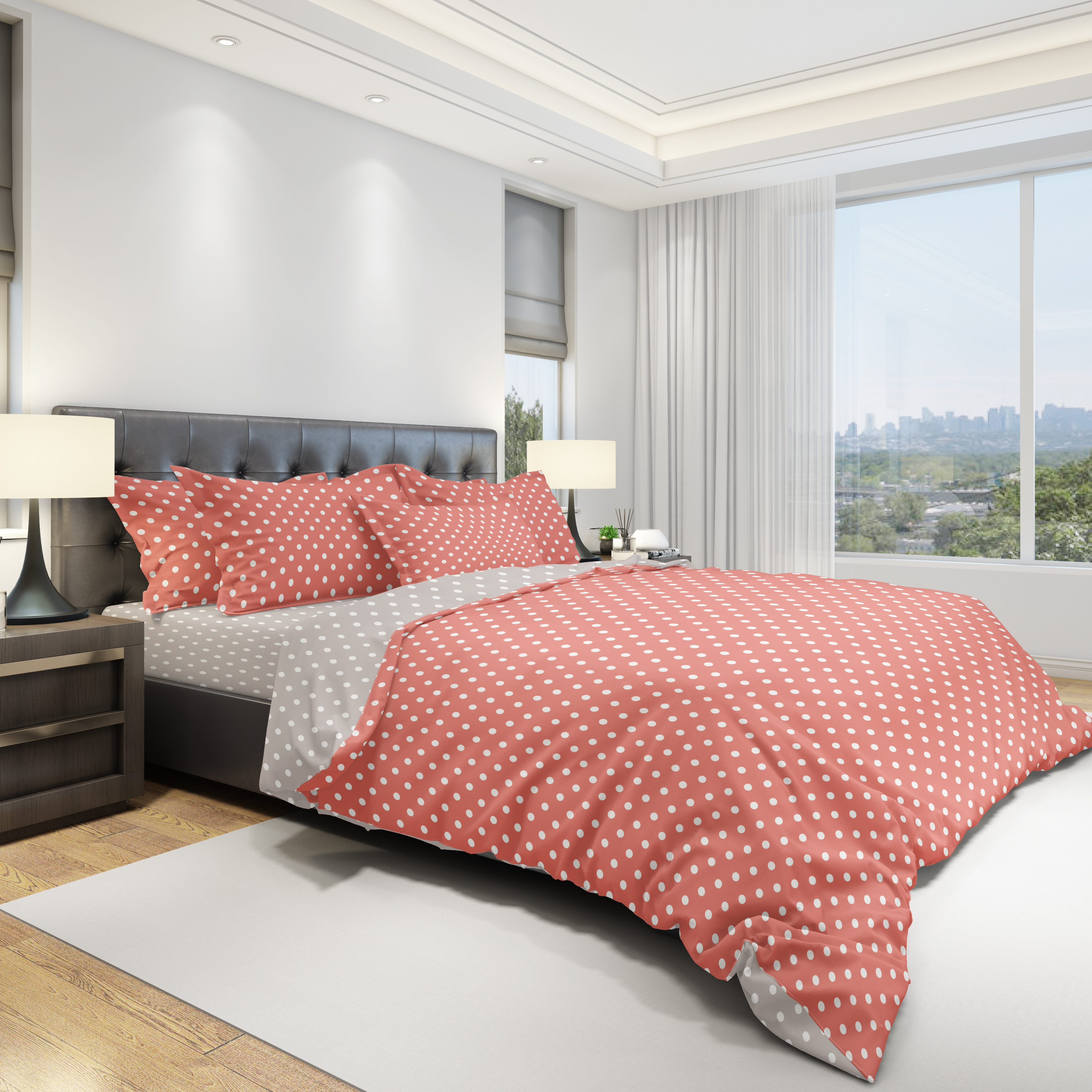 картинка Постельное бельё Amore Mio URG QR Dots RED-GY EURO B 